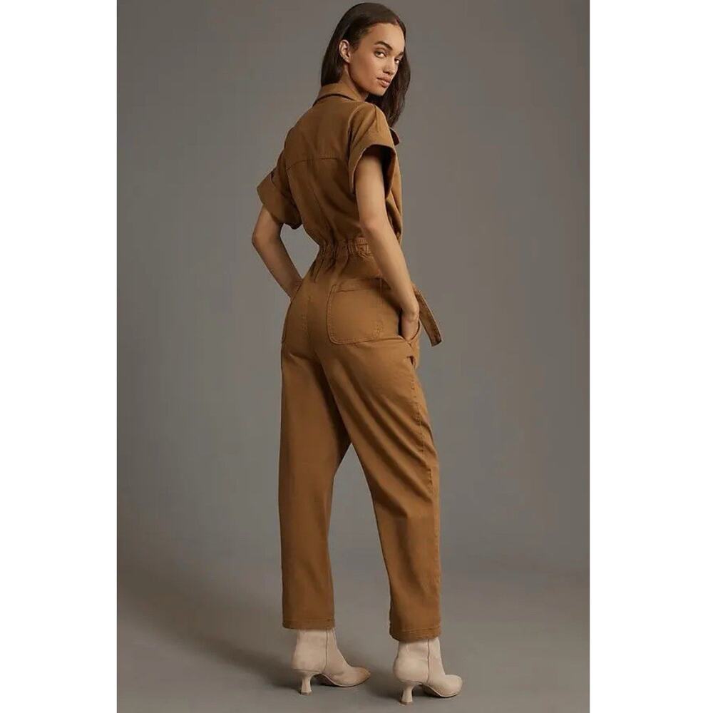 Pilcro X Anthropologie Small Brown Wingsuit Jumpsuit Romper Cap Sleeve Belted - Picture 2 of 13